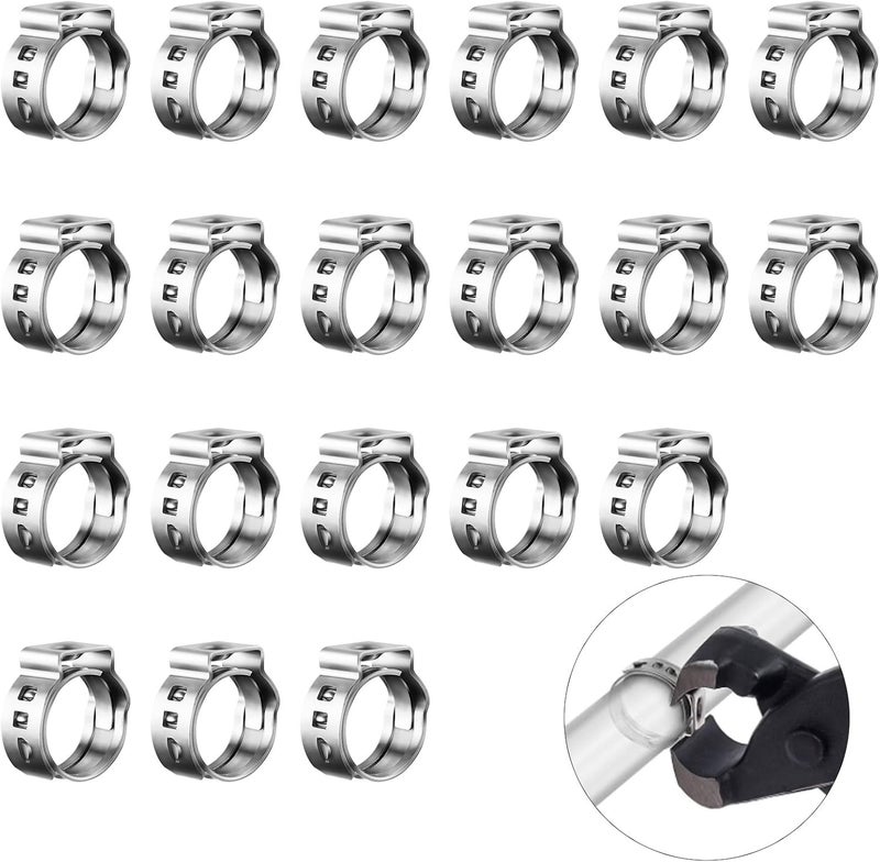 WELLBOM 20cs Stianless Steel Single Ear Heavy Duty Hose Clamps 11-12mm for PEX Tube Fitting Connection,304 Stianless Cinch Clamp Rings Rustproof Pinch Crimp Clamp Securing Pipe Hose Automotive Fuel Line - Image 1
